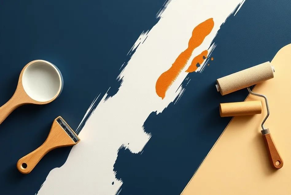 Outils de peinture disposés dans l'ordre des étapes du chantier