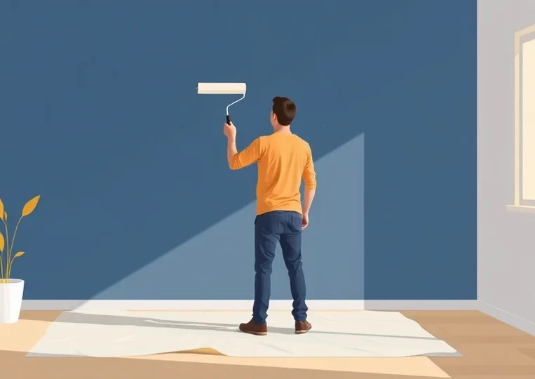 Peintre appliquant la peinture au rouleau sur un mur de salon